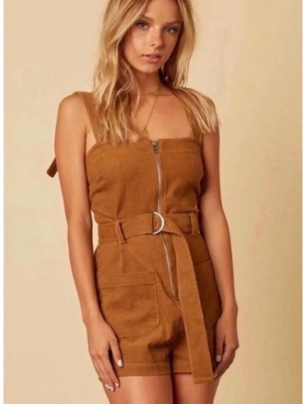 NWT New Cotton Candy Brown Corduroy Zip Belted Romper Playsuit Medium M [CH]